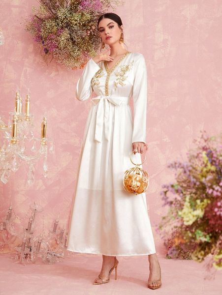 

appliques pearl beaded belted dress o5hk#, Black;gray