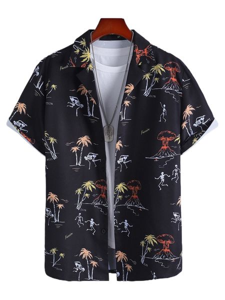 

men skeleton and tropical print shirt without tee e6ds#, White;black