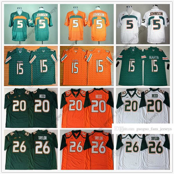 

ncaa miami hurricanes football jersey 5 andre johnson 15 brad kaaya 20 ed reed 26 sean taylor jersey size s--xxl0101, Black