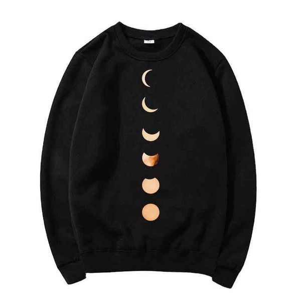 

sports eclipse printed autumn long sleeve round neck pullover casual sweater, Black