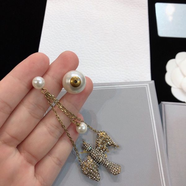

charm 0 di new vintage light gold pearl unilateral earrhea super personality and stylish single earrings, Golden