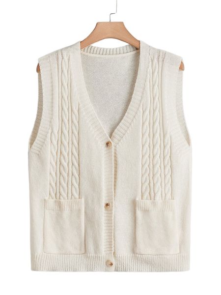 

plus cable knit patched pocket cardigan j2yi#, Black