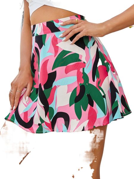 

high waist allover print skirt m8st#, Black