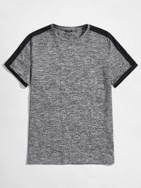

men colorblock marled knit tee u2p7#, White;black