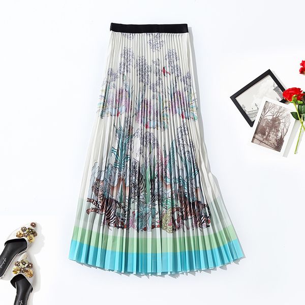 

european and american women's summer 2022 new tiger printing fashionable pleated skirt a-line skirt, Black