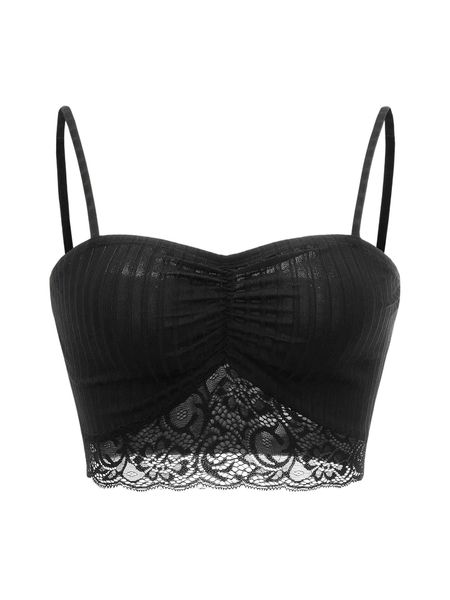 

contrast lace ruched crop cami b0vh#, White