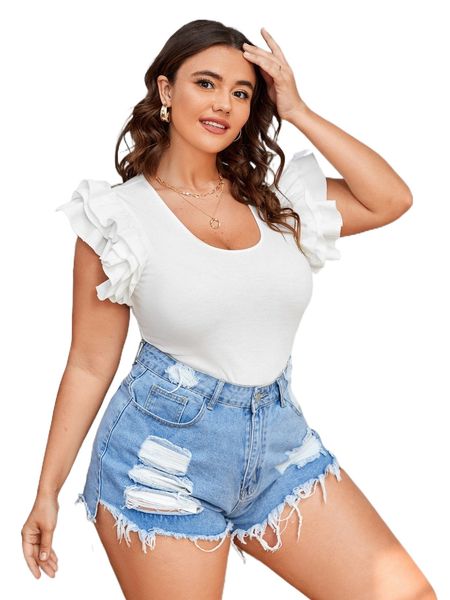 

plus layered sleeve solid tee p6bl#, Black