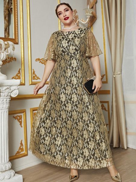 

plus butterfly sleeve floral lace prom dress r8ls#, Black