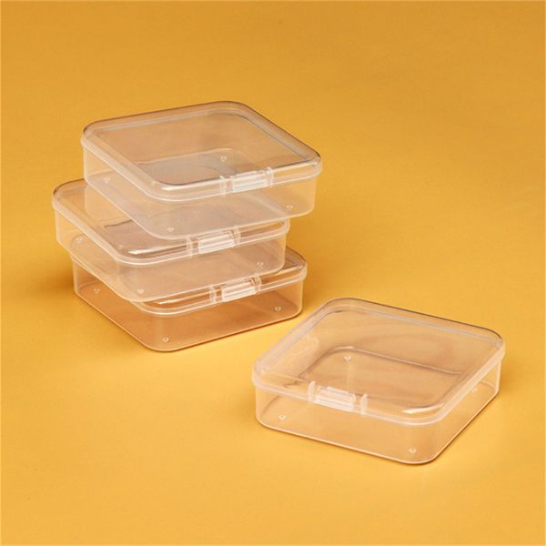 6.5x6.5CM Scatola di plastica trasparente quadrata Scatola di plastica rettangolo Mini contenitori di stoccaggio Scatola di immagazzinaggio domestico Organizzare strumenti MJ0597