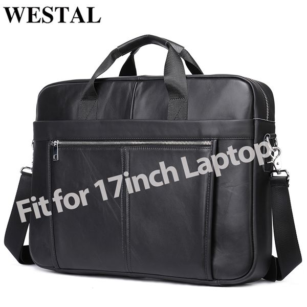 Westal 17 '' Bolsa de Laptop para Homens Quadros de Couro Genuíno A4 Documento S 'S' S 'S' S Baticks 5013 220324