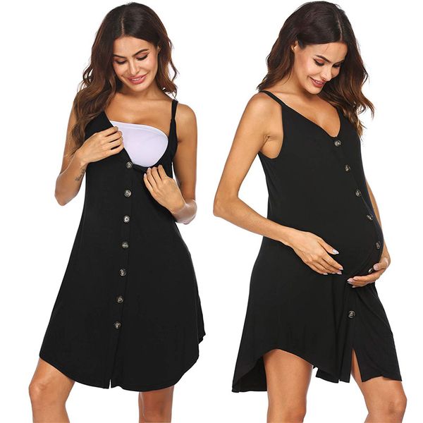 

2022 casual maternity breastfeeding tank dress sleeveless pregnancy nursing clothes for pregnant women summer button slip dress, White