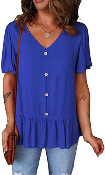 

& tees women's summer pleated belted blouse with v-neck and short sleeves, White