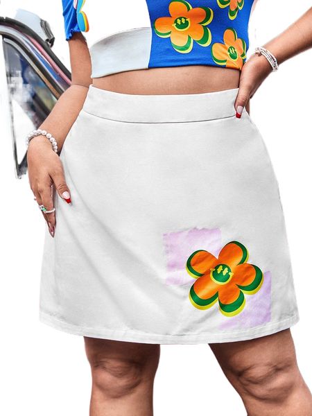 

plus floral print skirt c1zh#, Black