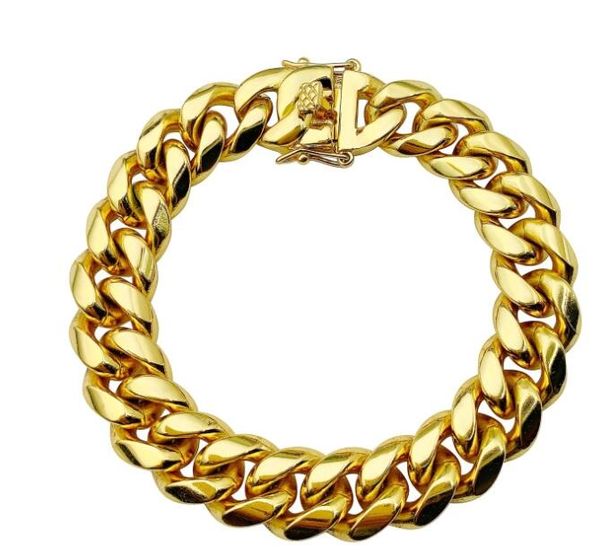 

18k gold plated cuba chain hip hop trend encryption bracelet, Black