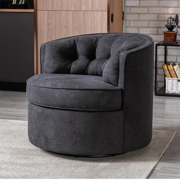 

living room furniture wide swivel barrel chairs comfy tufted back accent round barrel leisure chair