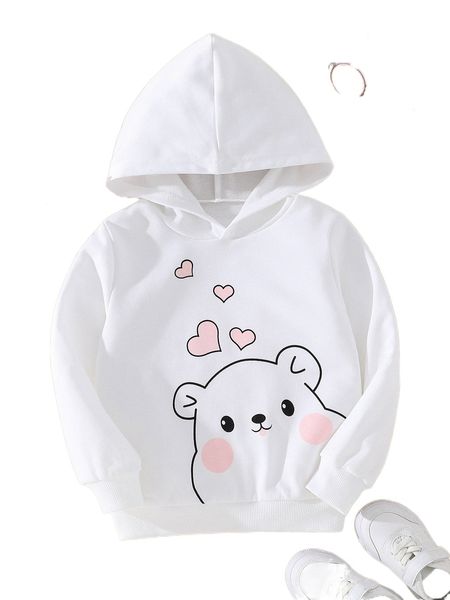 

toddler girls cartoon graphic hoodie 62hi#, Black;white