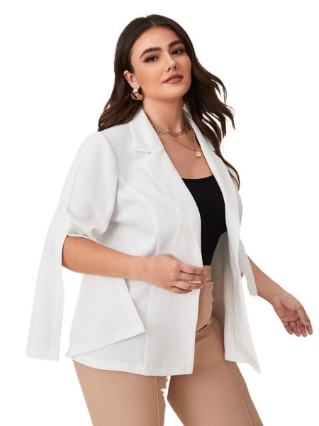 

plus split sleeve single button blazer v4bv#, Black