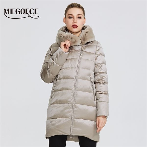 

miegofce winter women's collection women's warm jacket coat winter windproof stand-up collar with hood and rabbit fur parka 201214, Black