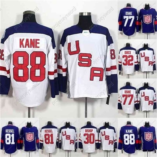 Cekob World Cup Blank Team USA Hockey-Trikots 32 Jonathan Quick 67 Max Pacioretty 77 TJ Oshie 81 Phil Kessel 88 Patrick Kane Hockey-Trikot