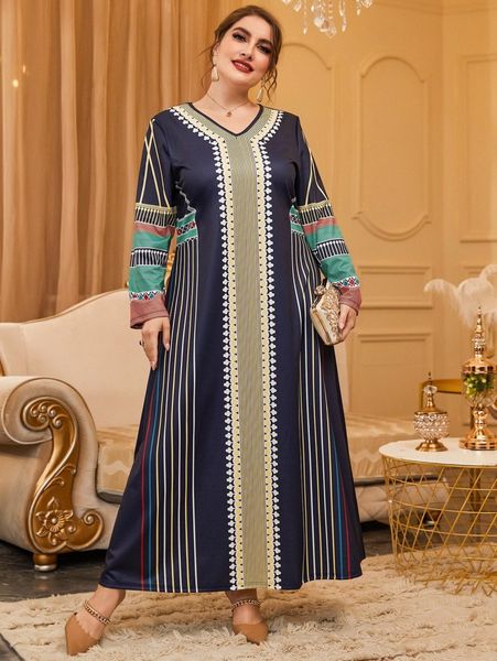 

plus colorful striped & geo print tee dress h2br#, Black