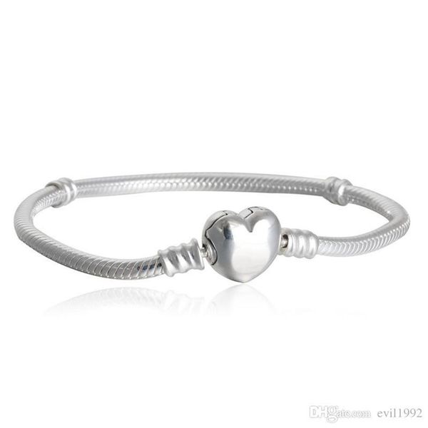 

1pcs drop factory silver plated heart bracelets snake chain fit for pandora bangle bracelet women children gift b002222d, Golden;silver