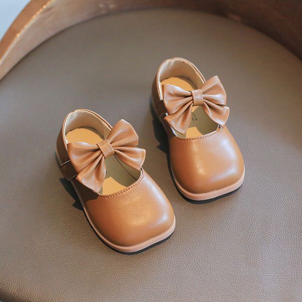 

Autumn New Girls Leather Shoes Childrens Flats with Bow-knot PU Leather Kids Dress Shoes for Wedding Party Hot Size 21-30, Beige