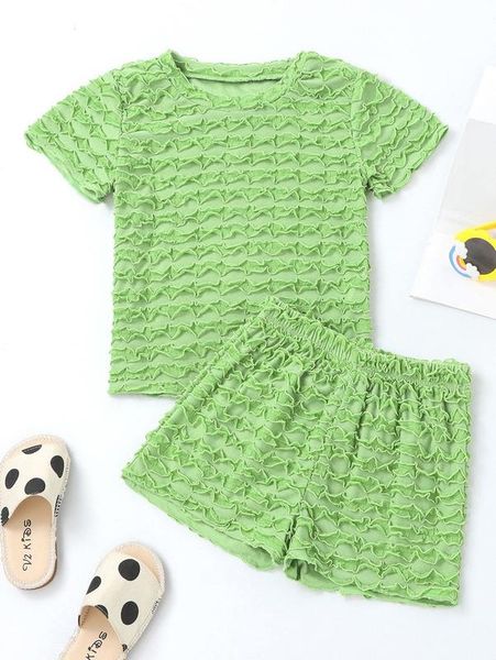 

toddler girls solid textured tee & shorts she01, White