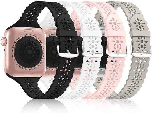 

lace silicone straps for apple watch series 7 45mm 41mm band girl slim thin hollow-out iwatch 40mm 38mm 42mm 44mm bands sport wristband