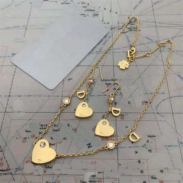 

coupon online outlets 2022 letter heart-shaped rhinestone necklace brass 925 silver needle earrings female