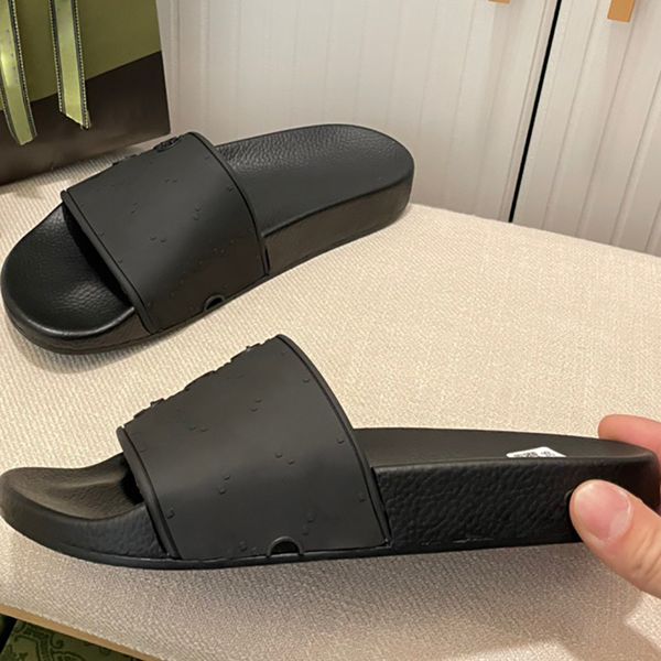 

with box men women fashion slippers luxury summer flat slipper trendy leather rubber sandal mens beach slide size 35-45, Black