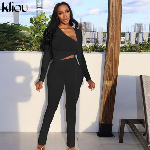 

solid two piece set women autumn adjustable ruched crop +pencil pants matching outfit concise casual softy activewear, White