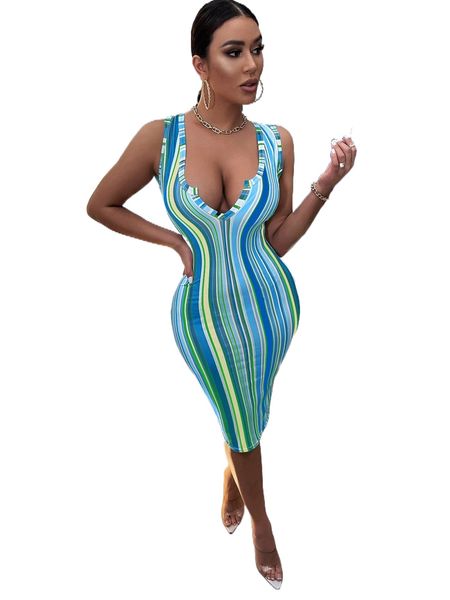 

striped print bodycon dress b225#, Black;gray