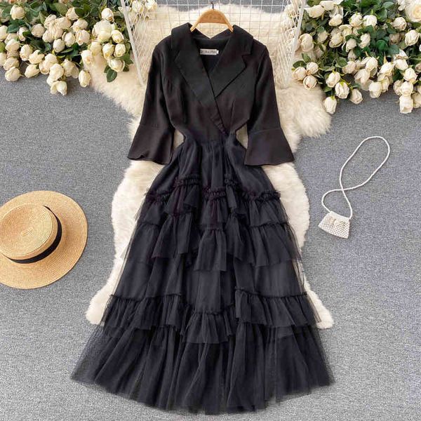 

casual dresses 2022 early spring and summer dress female fluffy skirt temperament celebrity small fragrance long sleeve black btfk, Black;gray