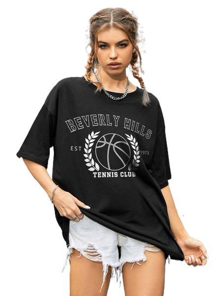 

tennis and letter graphic drop shoulder tee x0gb#, White