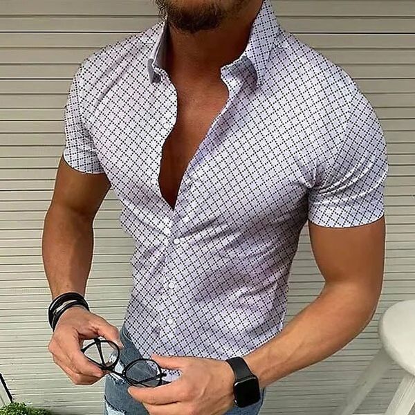 

plus size 3xl designer shirts men casual lapel short sleeve summer fashion printed button beach party hawaii blouse, White;black