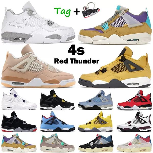 

mens basketball shoes 4s jumpman 4 university blue black cat shimmer white oreo yellow sail men sports sneakers