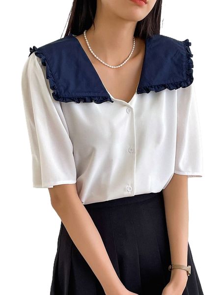 

dazy peter pan collar button through blouse y8ea#, White