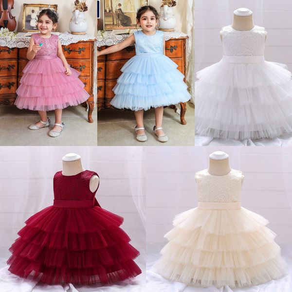 

infant white flower girl dress white ribbon bow crew neck mesh ball gowns kids holy communion dresses for christmas wedding formal occasion, Red;yellow