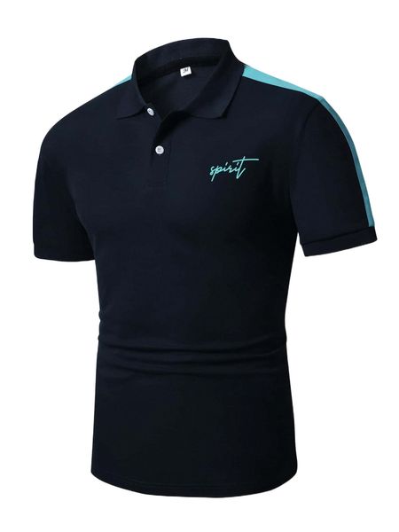 

men letter graphic contrast side seam polo shirt 24xt#, White;black