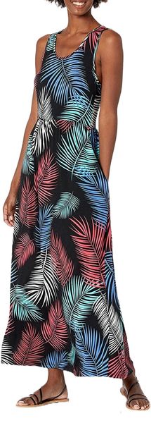 

palms women's tropical hawaiian print sleeveless maxi dress x25i#, Black;gray