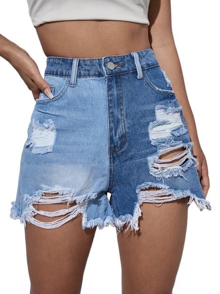 

high waist ripped raw hem denim shorts u0am#, White;black