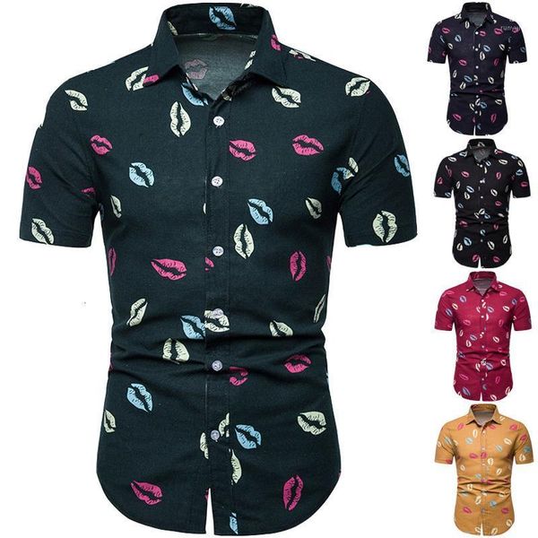 Camisas casuais masculinas 2022 camisa masculina masculina masculina masculina masculina Sexy Lips PRAIA IMPRESSO DE MANAGEM CURS