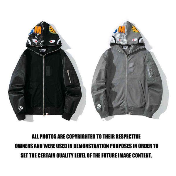 

brand fashion digital pixel camouflage color matching hat et sleeve sweater hooded zipper cardigan coat, Black