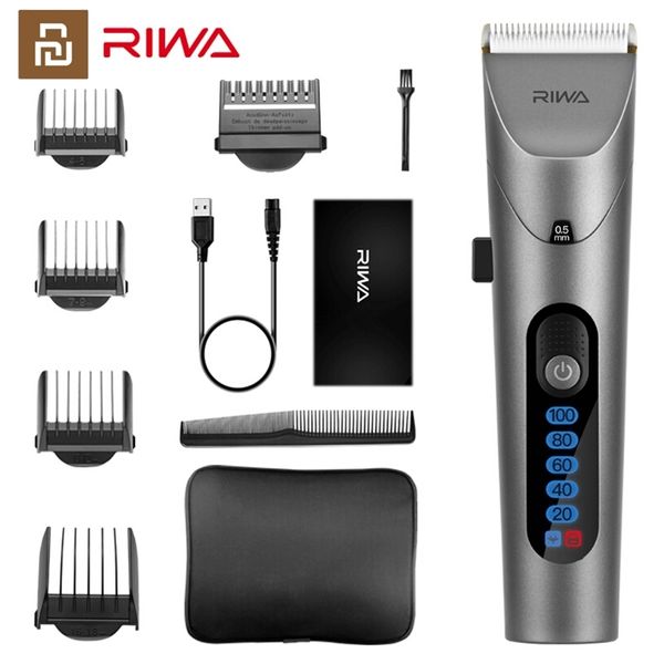

youpin riwa hair clipper with led screen washable rechargeable professional electric trimmer barber for men ceramics cutter head 220708