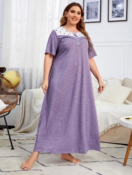 

plus polka dot button detail night dress d0qd#, Black;white