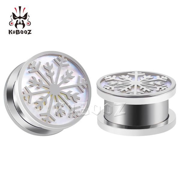 

kubooz stainless steel natural white shell snowflake ear piercing plugs tunnels body jewelry earring gauges stretchers expanders wholesale 6, Silver