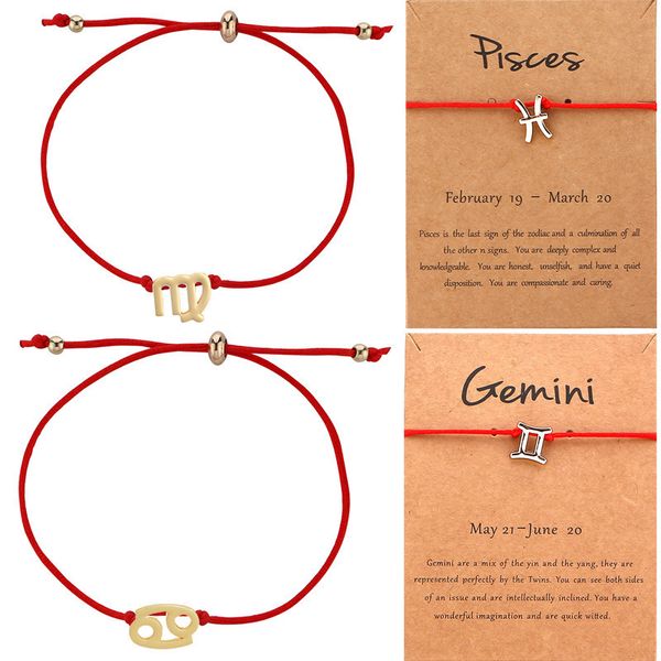 

the twelve signs of the zodiac bracelet adjustable lucky red rope zodiac bracelet, Black