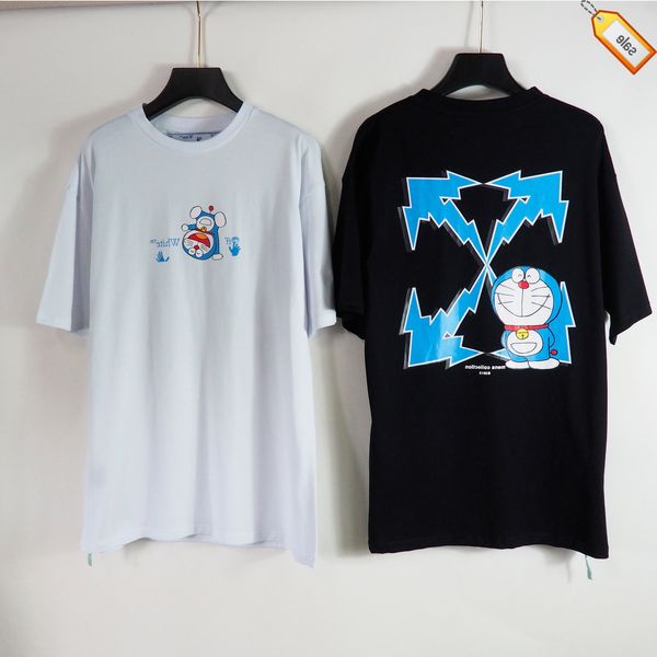 

fashion brand ow off limited doraemon arrow print short sleeve men's and women's european loose t-shirt, White;black