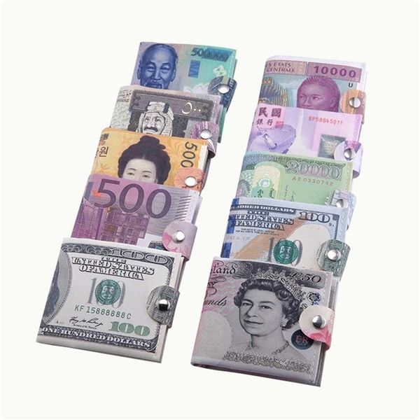 

benjamin franklin 100 hundred currency money printed bifold wallet us dollar pound yen bill pattern canvas purses handbag credit card holder, White
