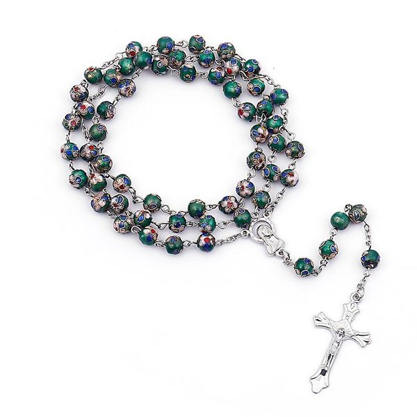 Подвесные ожерелья Иисус пересекают розарийное ожерелье Винтальные католические дары Оптовые украшения 2022 Тренда Cloisonne Медная.